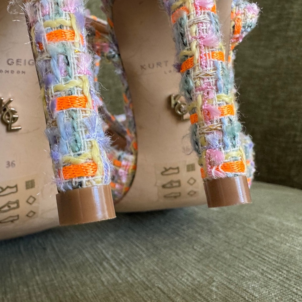 Kurt Geiger Kensington Bow Heels Tweed Crystal Eagle Purple Orange EU36 US6 COA - Picture 7 of 8